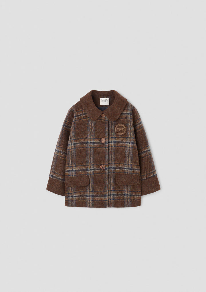 MOD.62.1 BROWN PLAID WOOLLEN CONTRASTING COAT