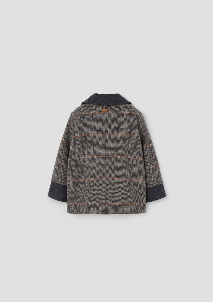 MOD.62.3 GREY HERRINGBONE WOOLLEN CONTRASTING COAT