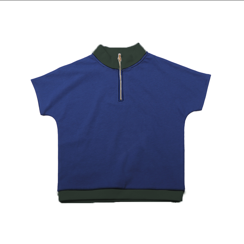 T799-COLOR BLOCK TEE-BLUE WITH ZIPPER