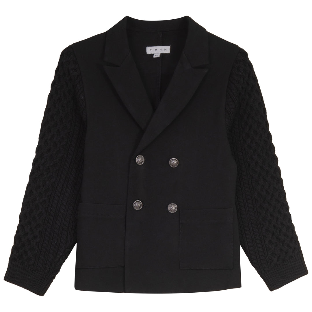 TANNER CABLE KNIT SLEEVES BLAZER-BLACK