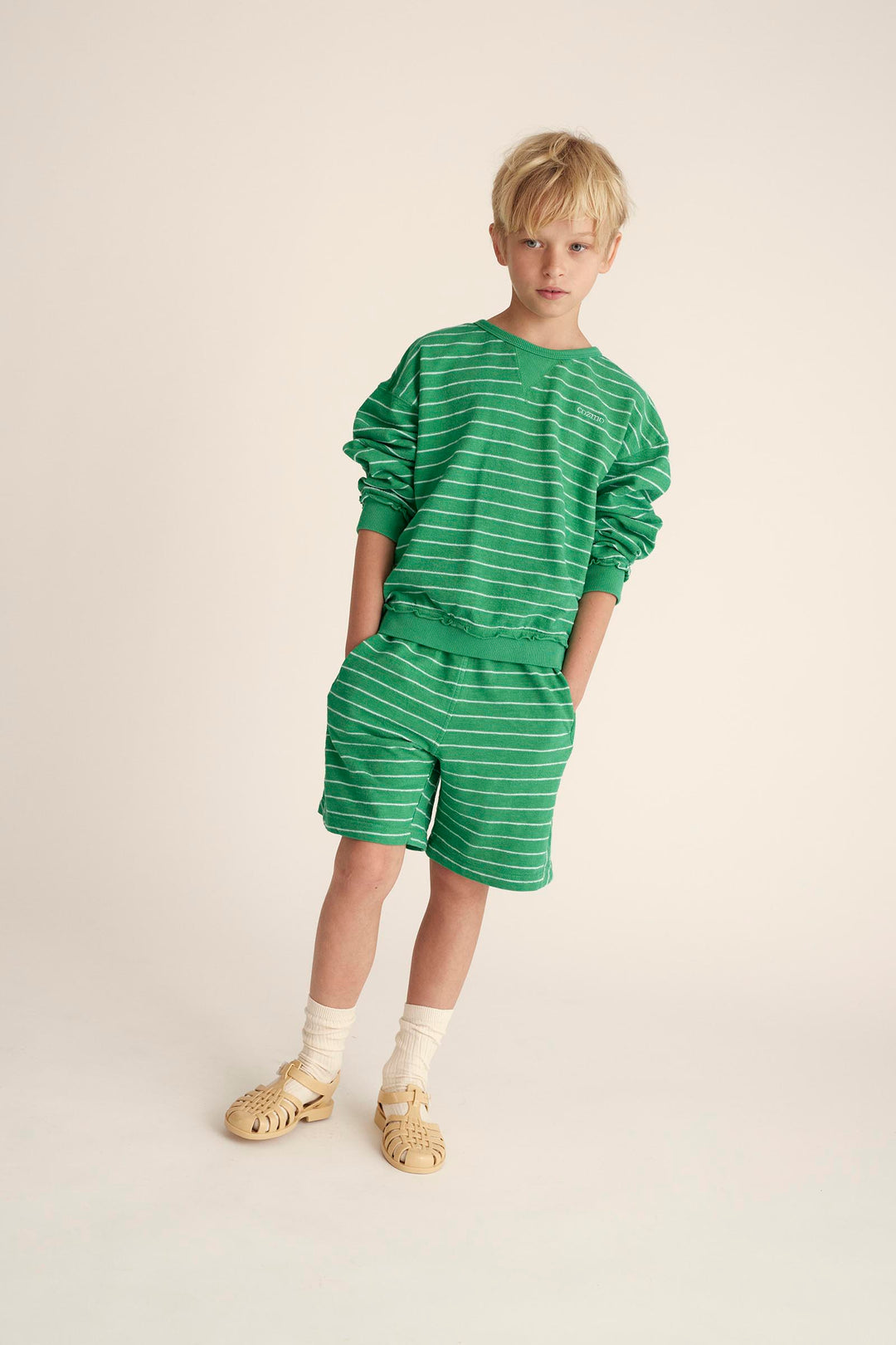 THIAGO304S5-ORGANIC WIDE STRIPES SWEATSHIRT-grass green