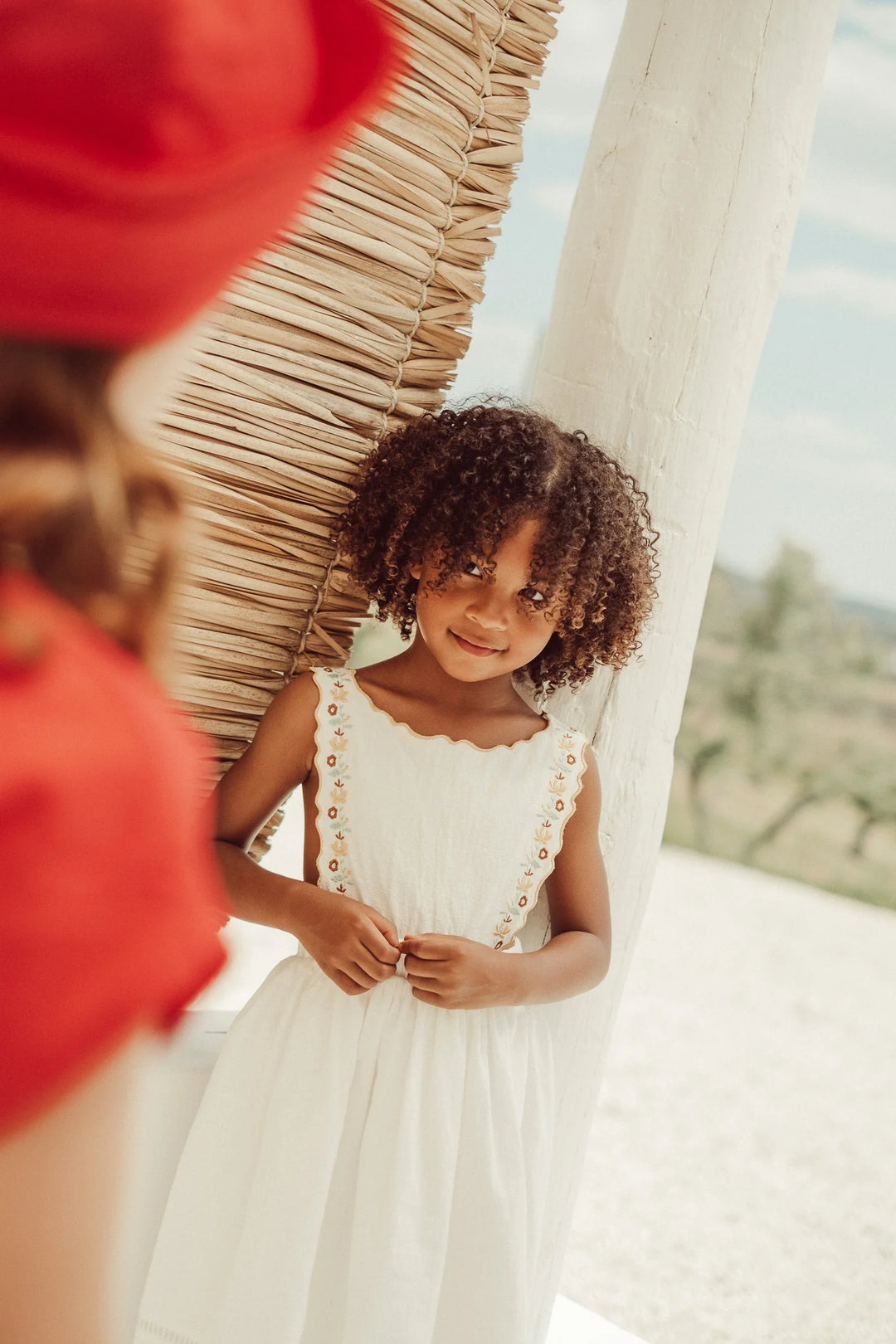 LPSS26001 TERESA ECRU DRESS W/OCHRE EMBROIDERY - OCHRE