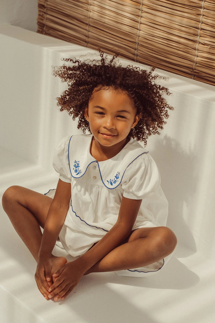 LPSS26002 SOPHIA EMBROIDERED ECRU DRESS - ROYAL BLUE