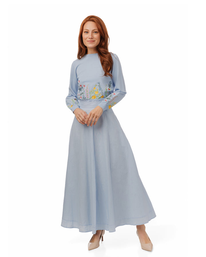 TS6332T-A-Light Blue Embroidered Floral Knit Top