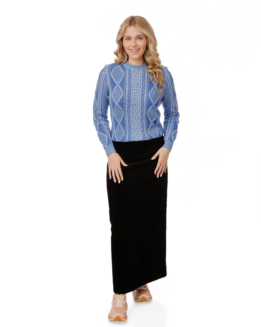 TW51236T-B-Two-Tone Knit Sweater-Blue