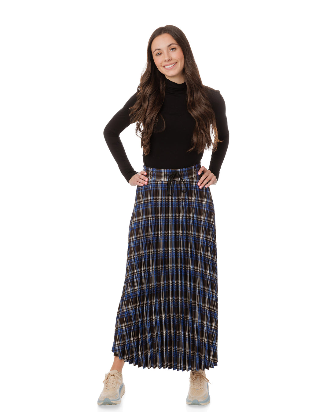 TW5171S-Black And Blue Pleated Maxi Skirt