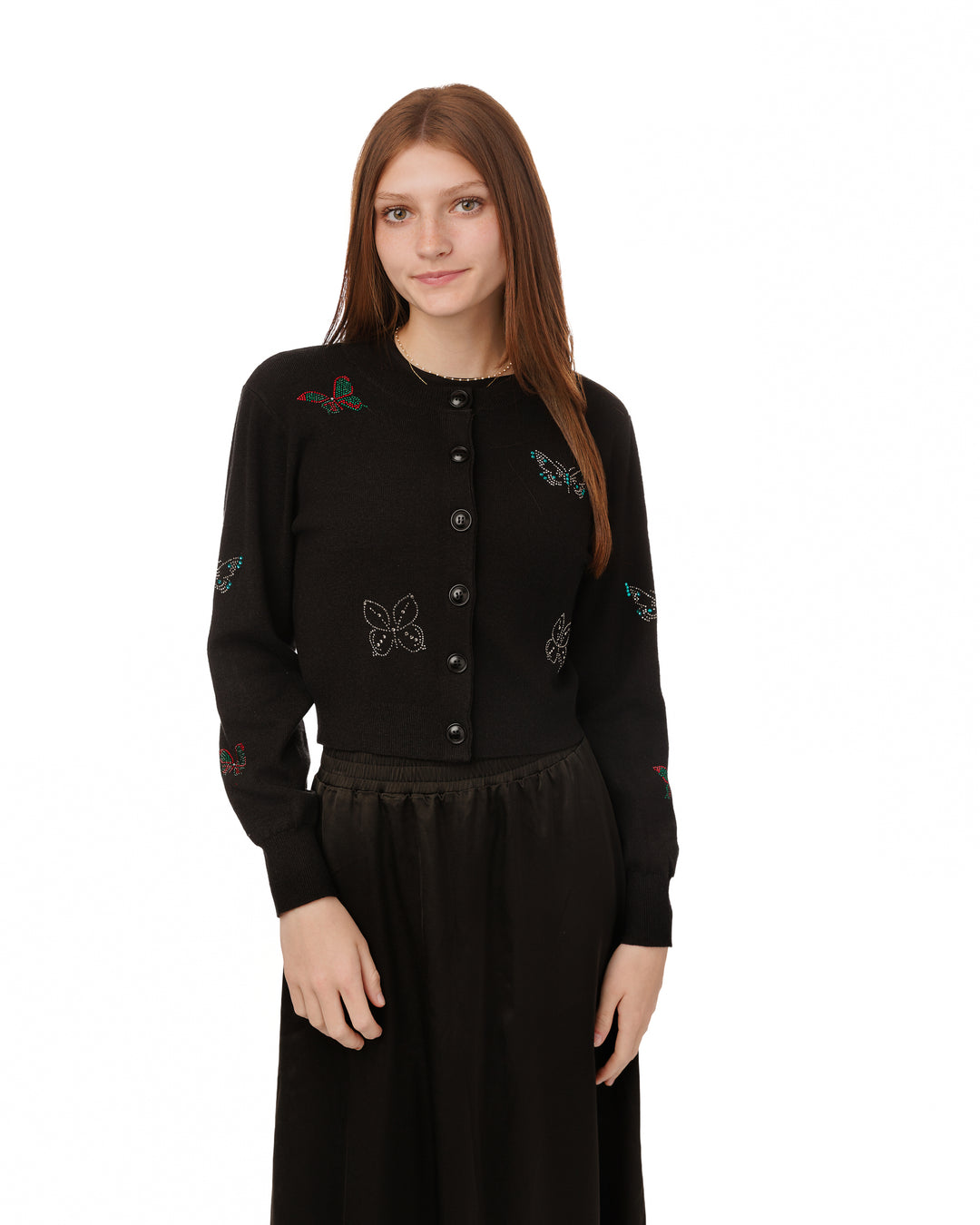 TW5658T-A-Black Rhinestone Cardigan