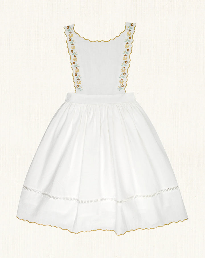 LPSS26001 TERESA ECRU DRESS W/OCHRE EMBROIDERY - OCHRE