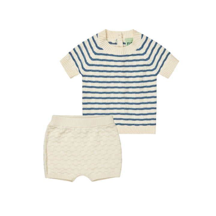 5425/5525-BABY CHECKED TEE/SHORTS SET-Ecru/Washed Indigo