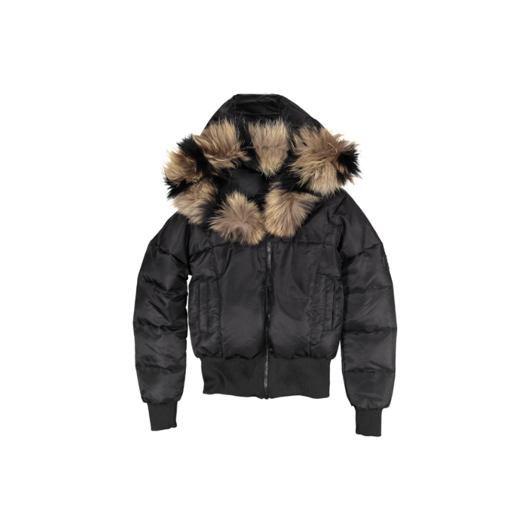 TEEN FULL FUR BOMBER-BLACK-Natural/Black stripes Fur