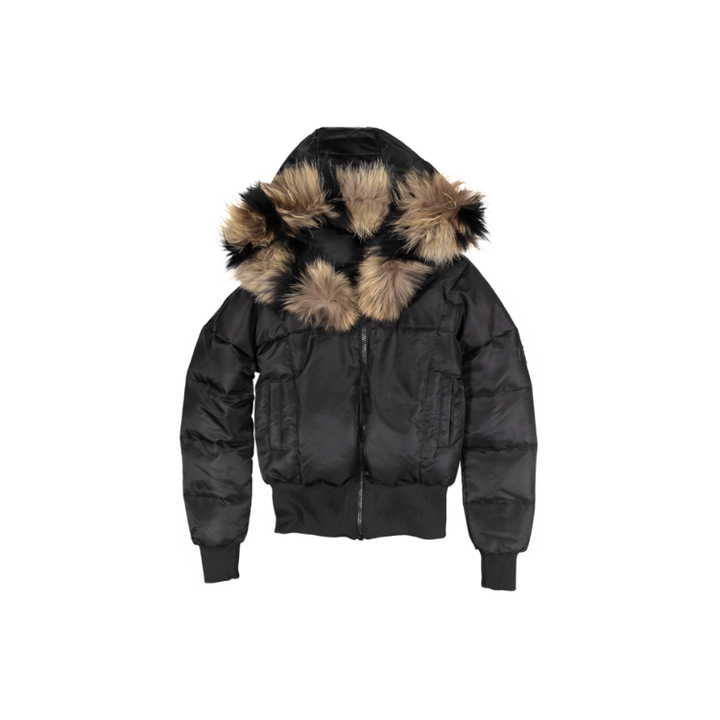 TEEN FULL FUR BOMBER-BLACK-Natural/Black stripes Fur