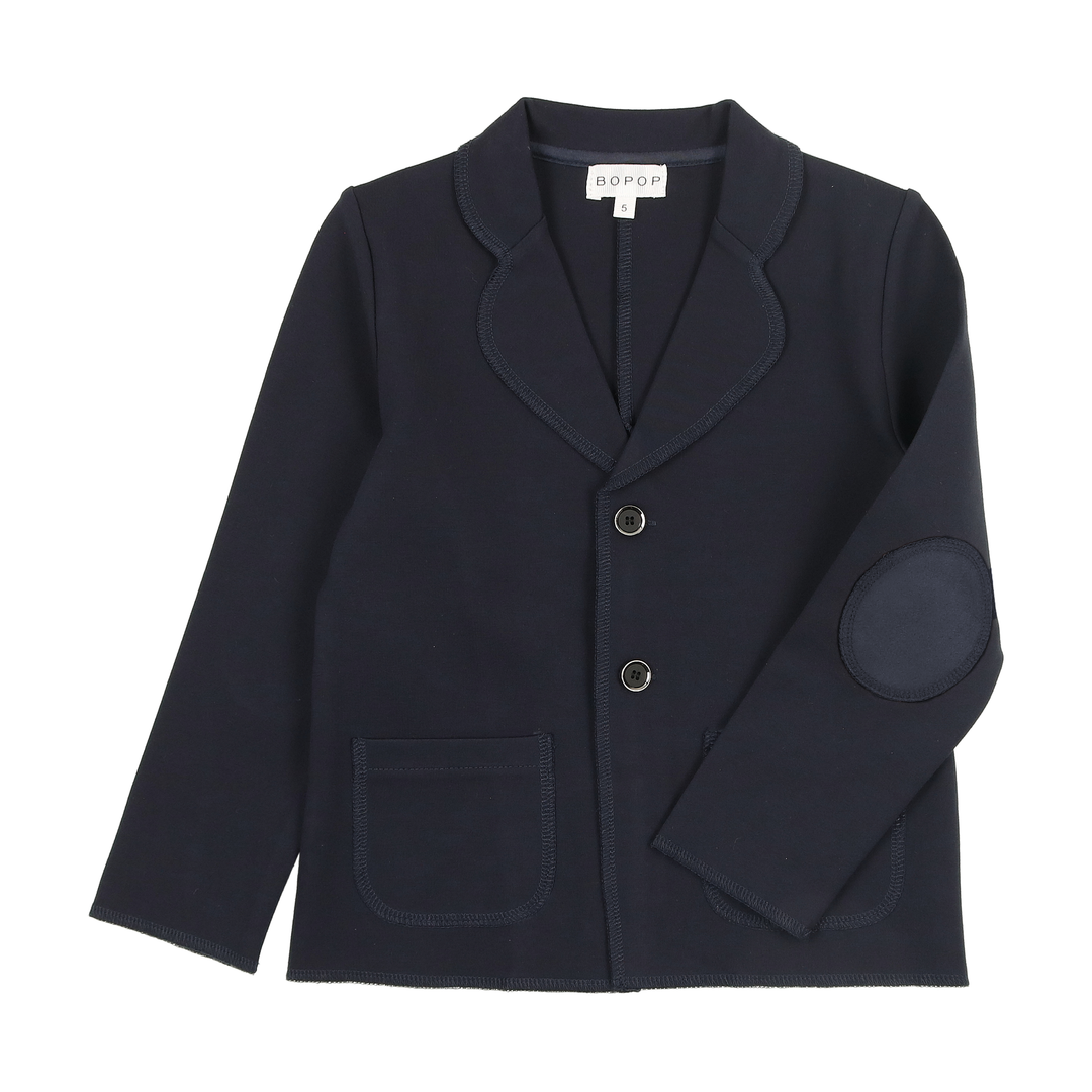 V673-Blazers-NAVY BOYS  JACKET WITH PATCHES(tone on tone)
