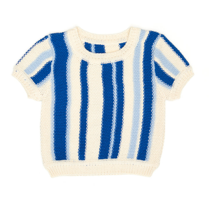 VK004/05 STRIPED KNITTED TOP/SHORTS SET-Natural/Blue/Ice Blue