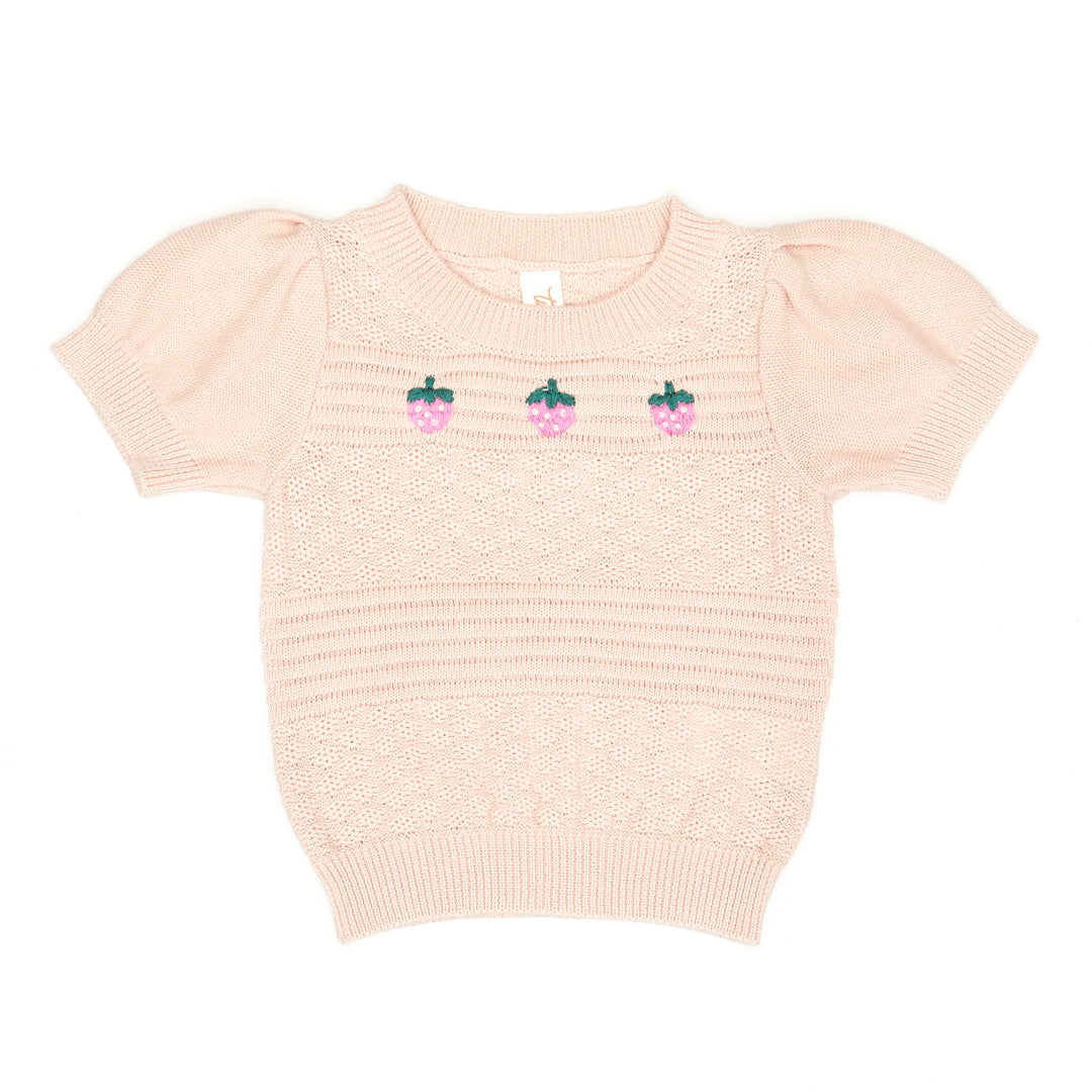 VK012/003 Stawberry top/LACY SHORTS SET-Light Pink/Red