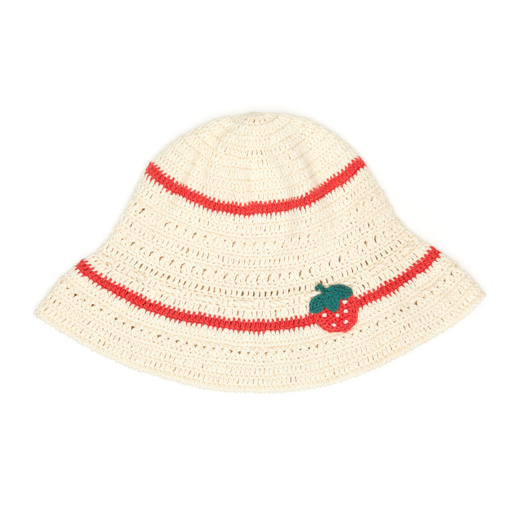 VK023 Crochet strawberry hat-Natural/Blue/Ice Blue