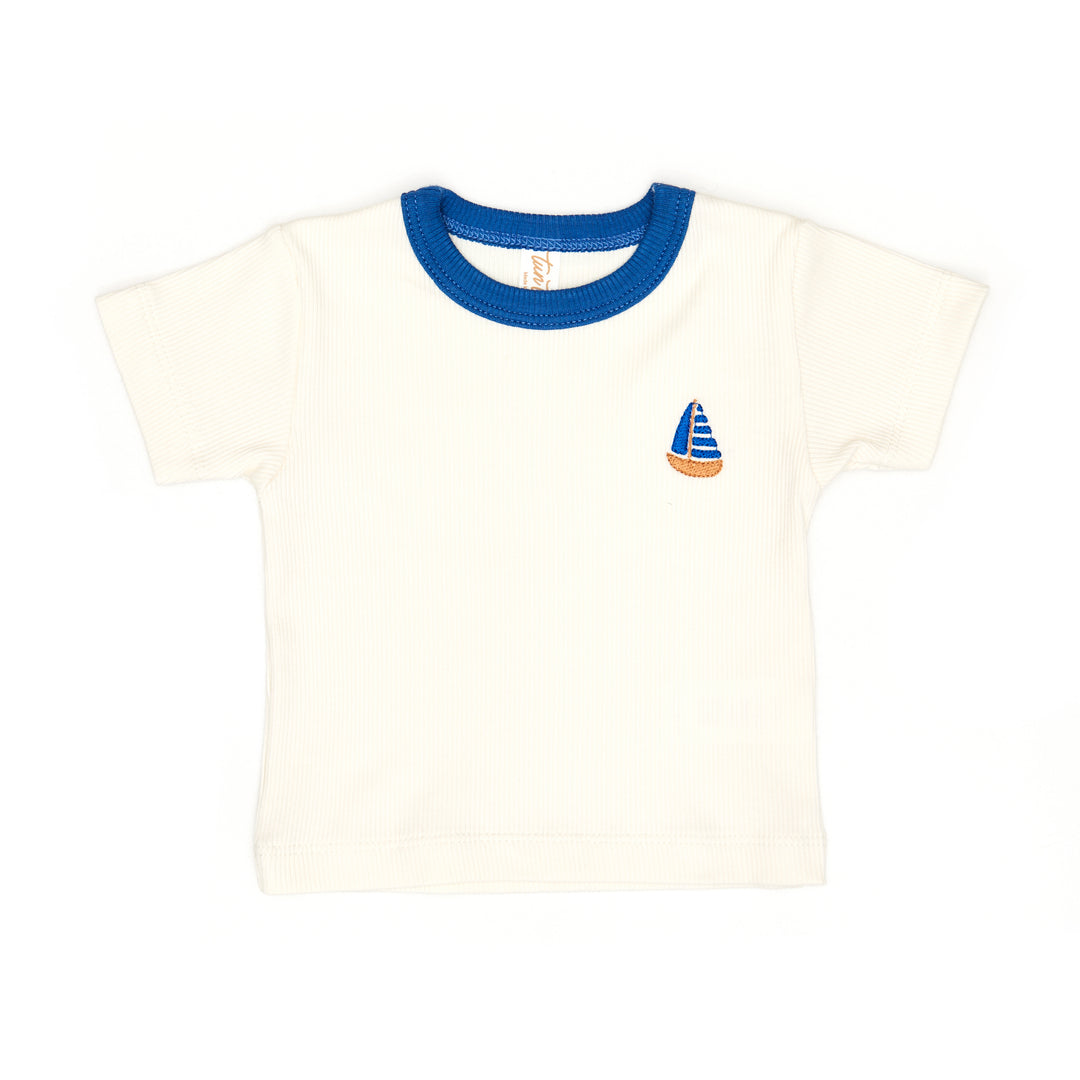 vr005/vroo7 short sleeve top/shorts set-Natural /Blue