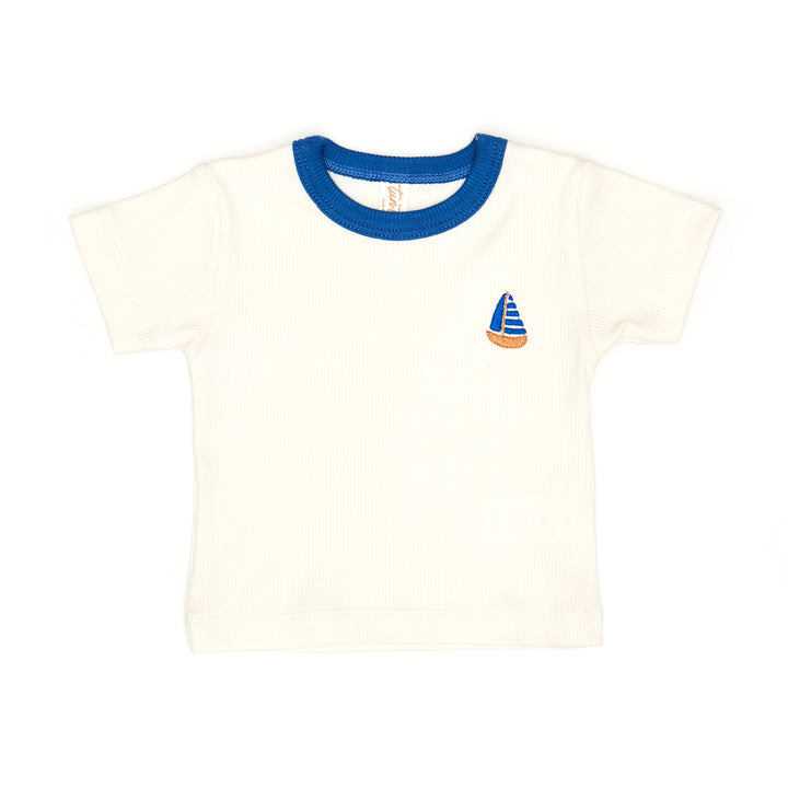 vr005/vroo7 short sleeve top/shorts set-Natural /Blue