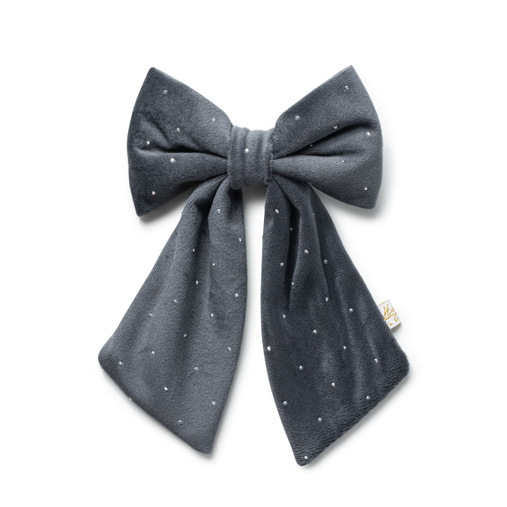 viviec002-Vivienne studded velveteen medium clip-charcoal