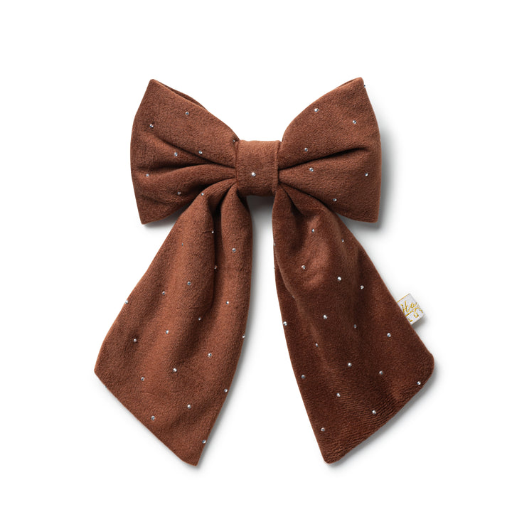viviec003-Vivienne studded velveteen medium clip-chocolate