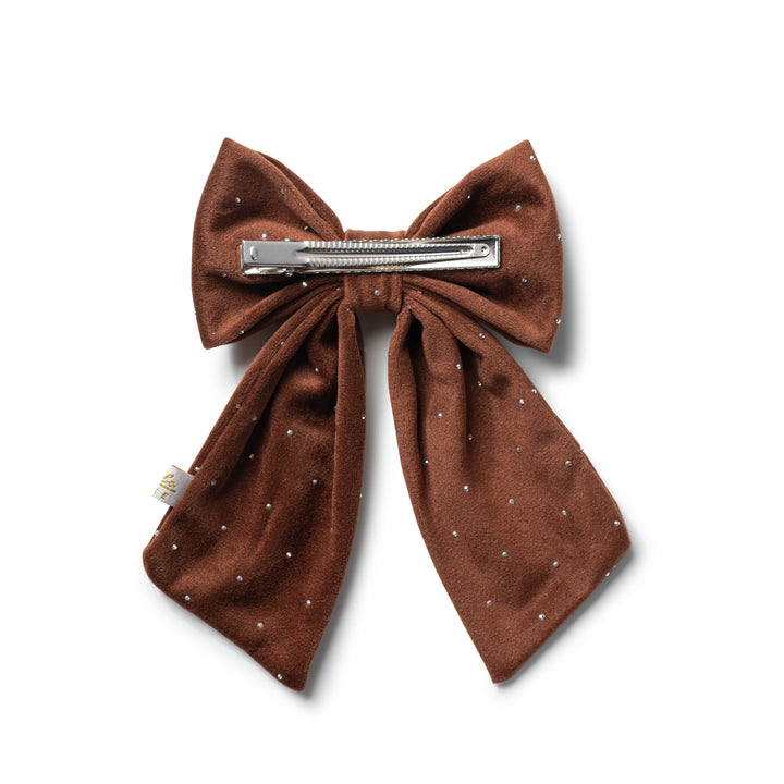 viviec003-Vivienne studded velveteen medium clip-chocolate