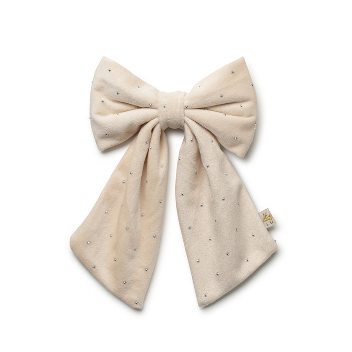 viviec004-Vivienne studded velveteen medium clip-ecru