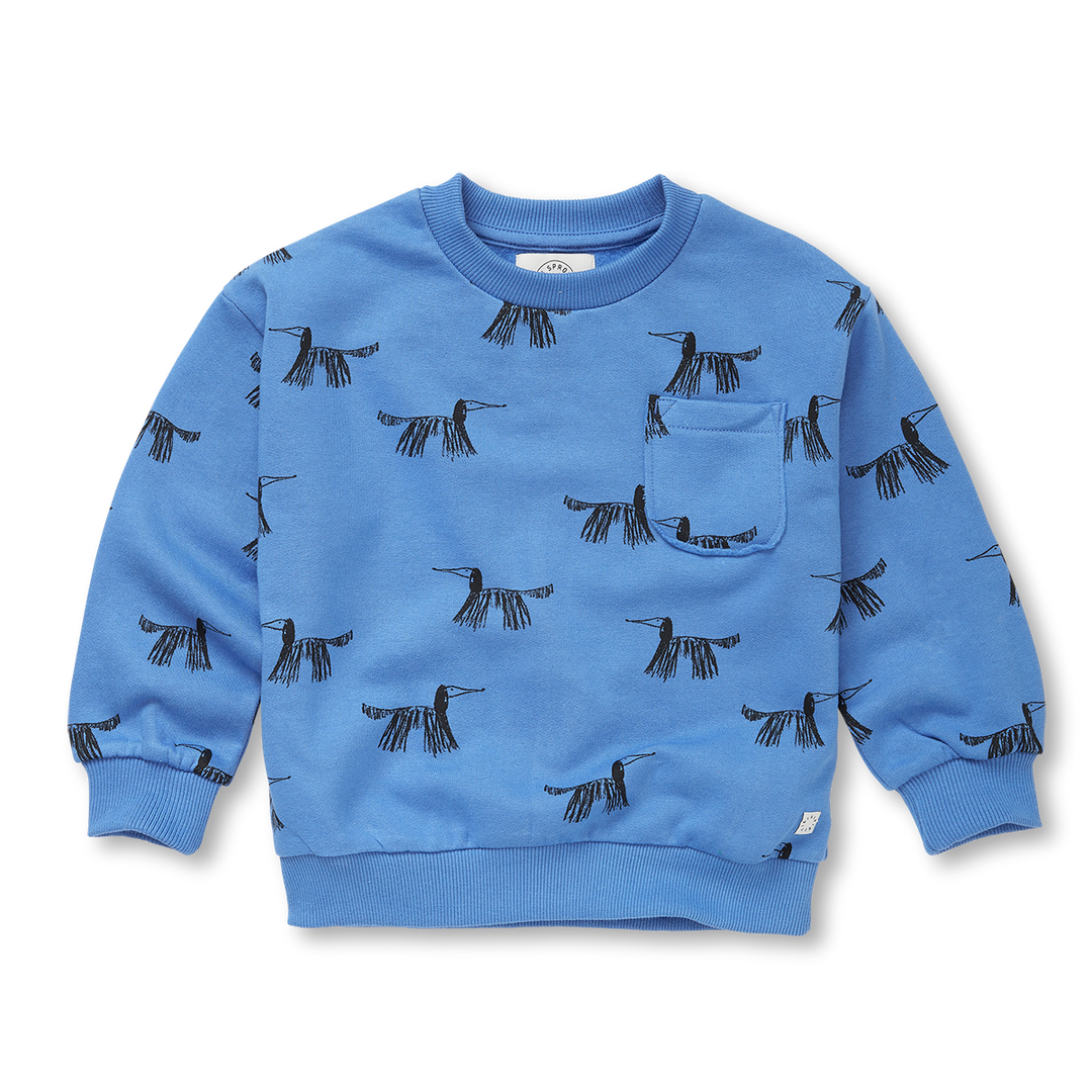 1383-SWEATSHIRT POCKET DOGS PRINT BLUE-Morecule Blue