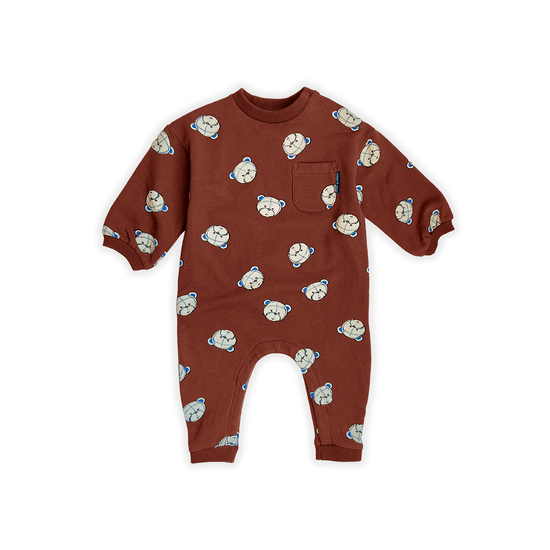 1592-BABY ONESIE TEDDY BEAR PRINT-Brown