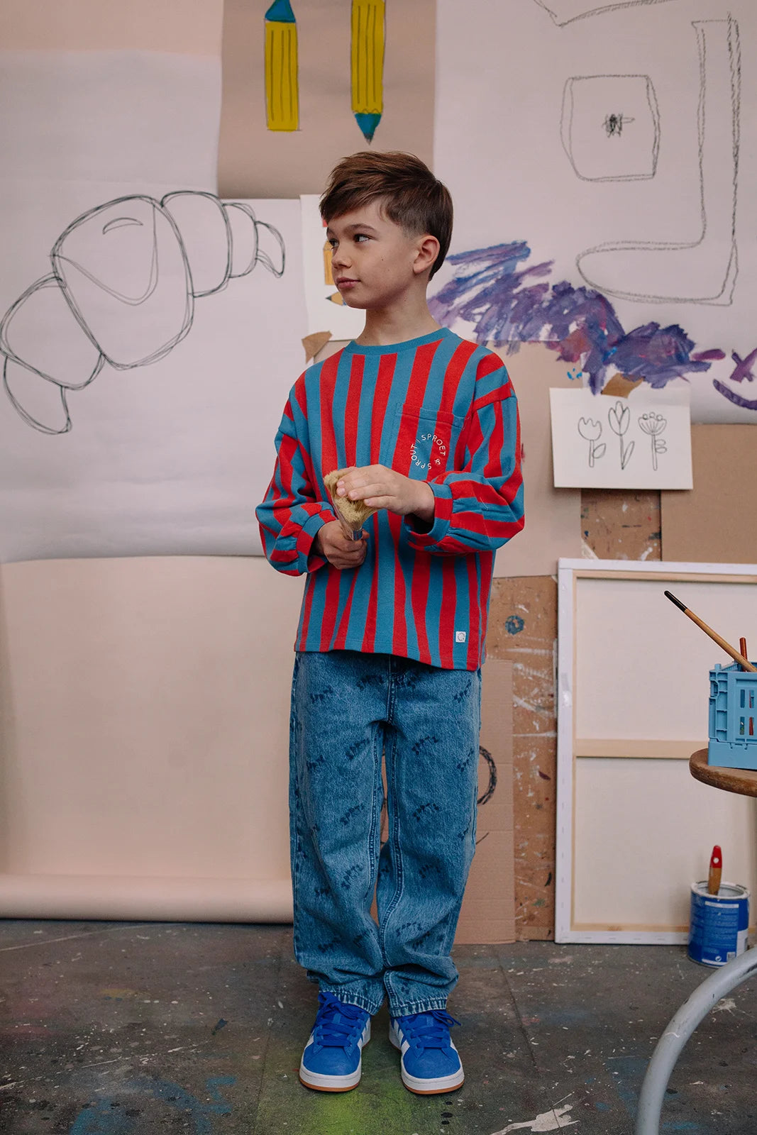 2406 SWEATSHIRT BOXY LS BLOCK STRIPE - CHALKBOARD BLUE