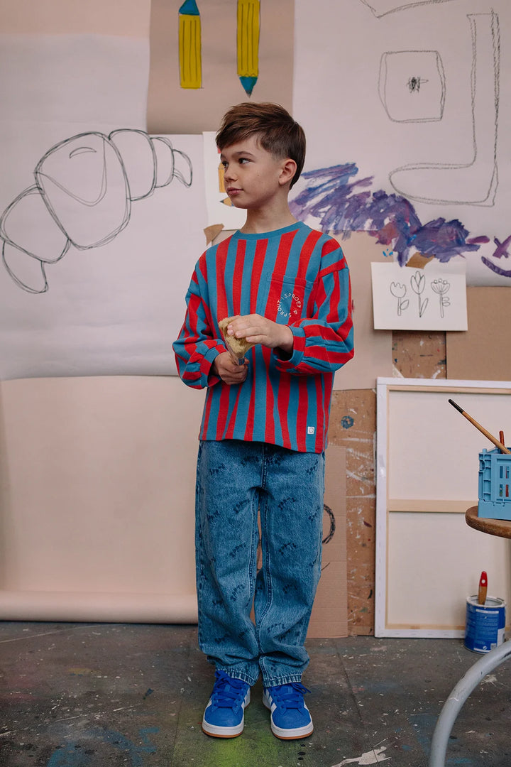 2406 SWEATSHIRT BOXY LS BLOCK STRIPE - CHALKBOARD BLUE