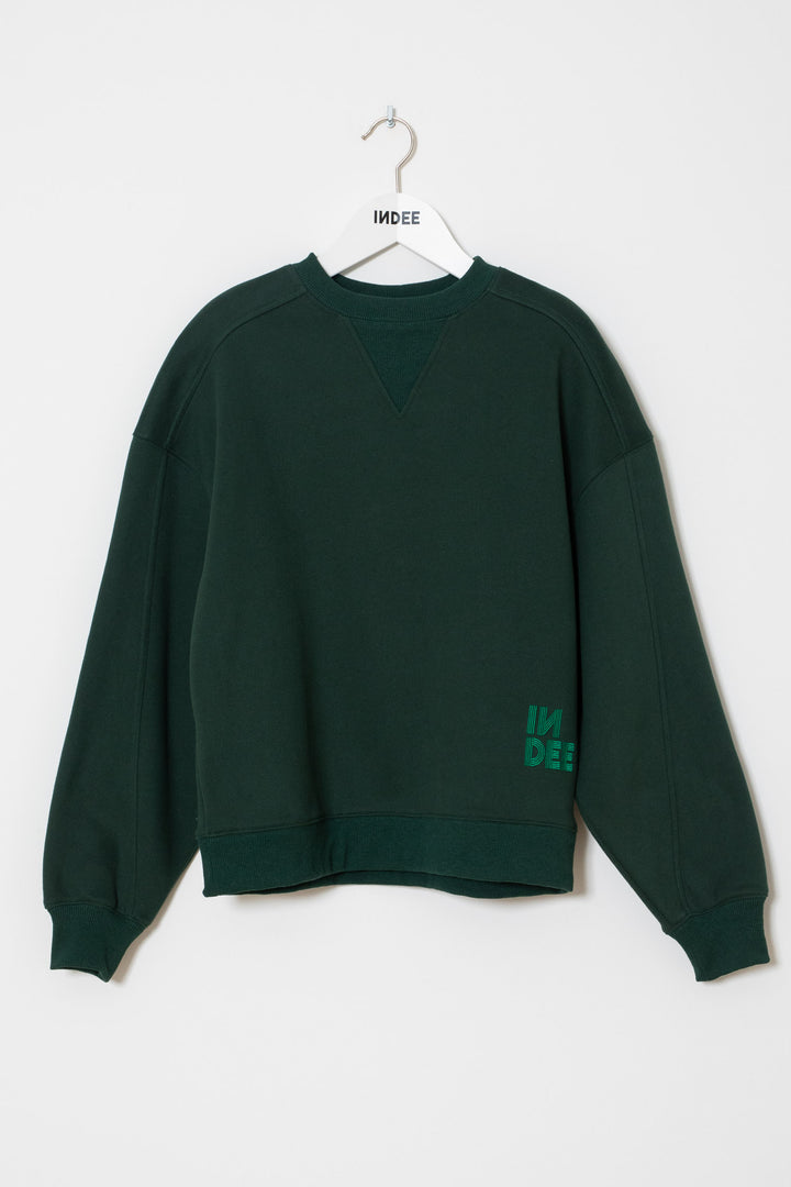 WAKAME ROUND NECK SWEAT SHIRT - FOREST GREEN