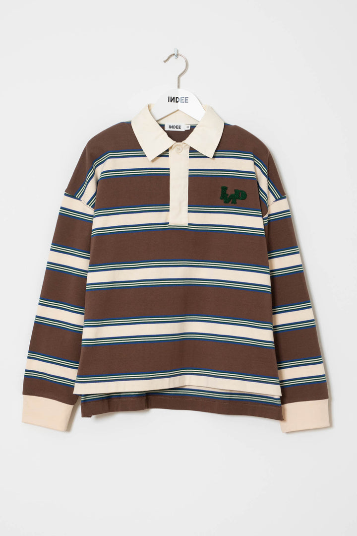 WALES POLO RUGBY T SHIRT W/STRIPES - COFFEE