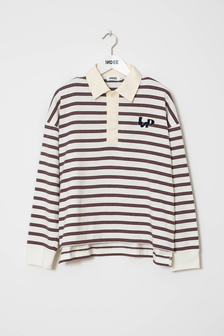 WALES POLO RUGBY T SHIRT W/STRIPES - MERLOT RED