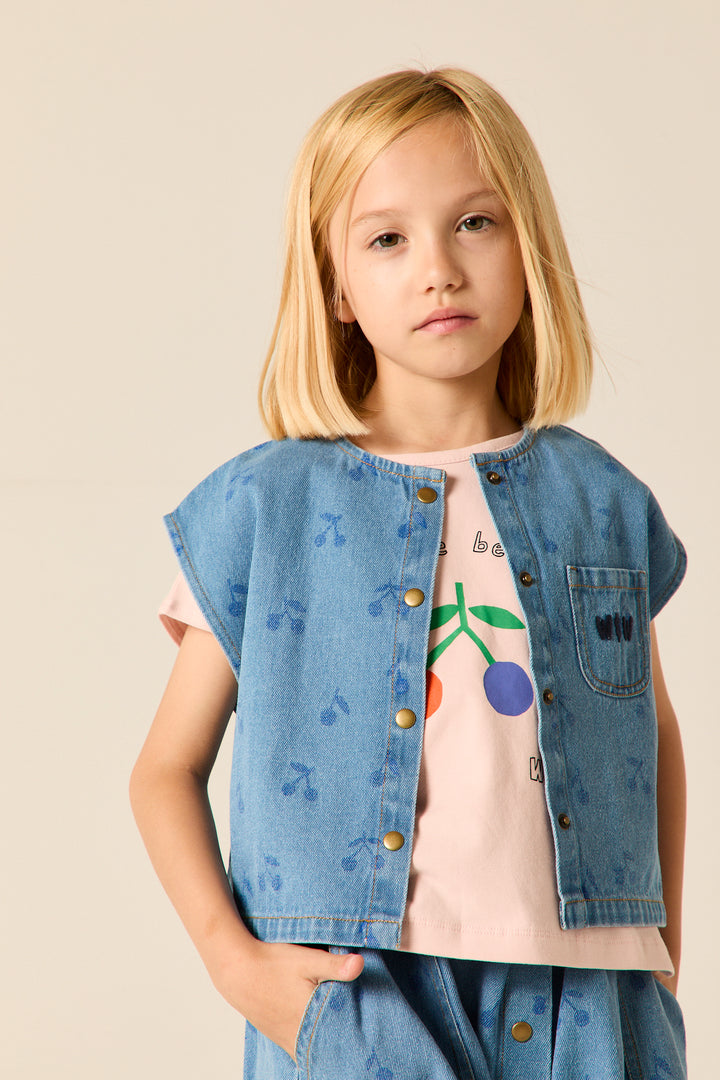 B26108 SQUARE DENIM TOP CHERRIES DENIM