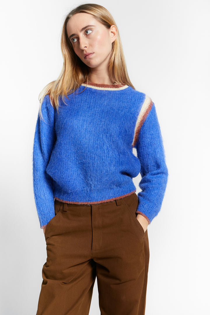 WASHINGTON LONG SLEEVE ROUND NECK PULLOVER W/CONTRASTS - ROYAL BLUE