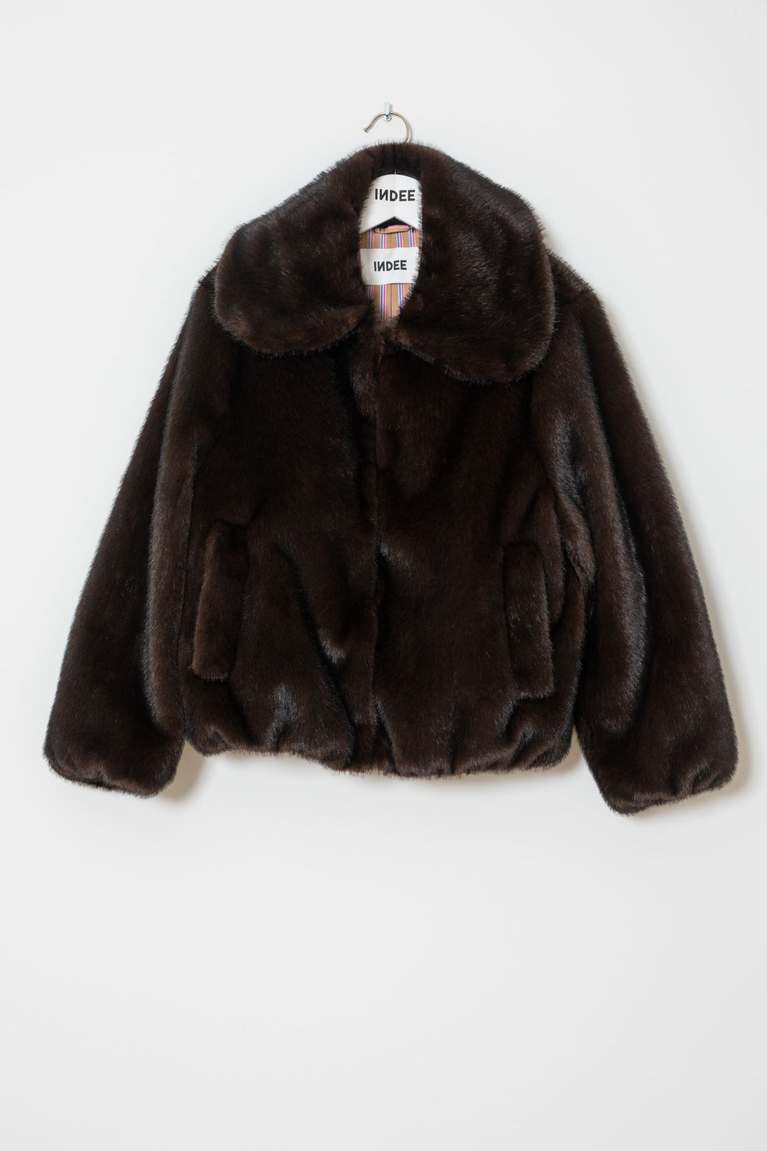 WEATHER FAKE FUR JACKET W/COLLAR - COFFEE