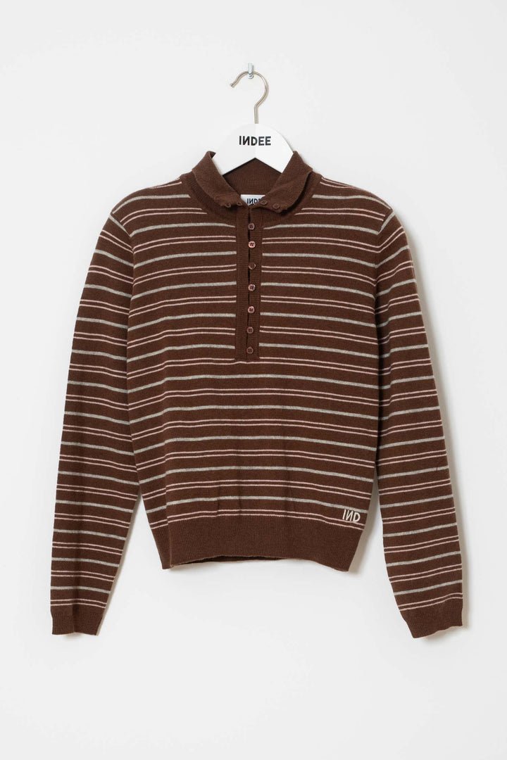 WEBCAM STRIPED PULLOVER WITH BUTTONS - COFFEE