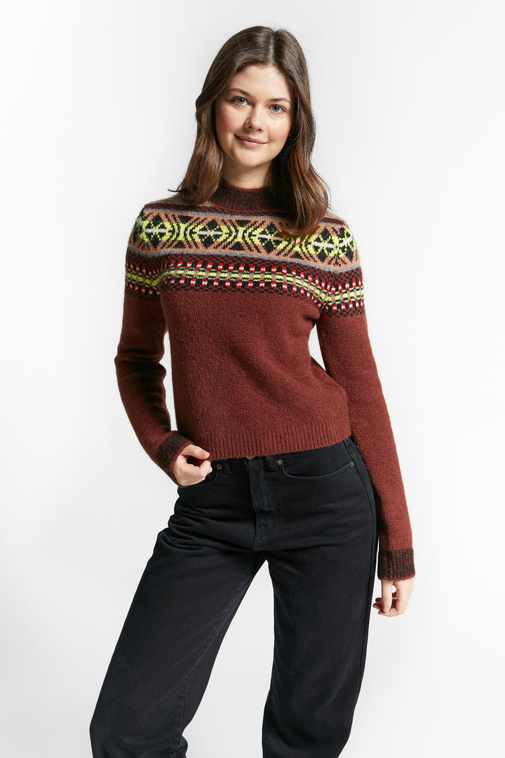 WESTERN JAQUARD PATTERN PULLOVER - COFFEE