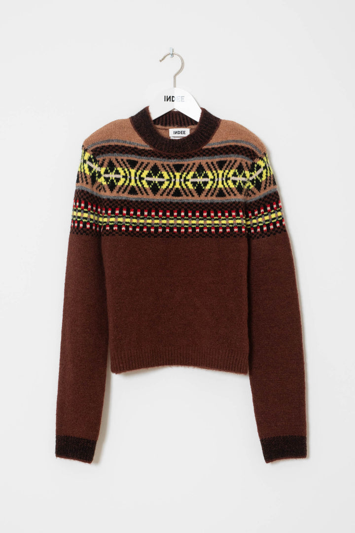 WESTERN JAQUARD PATTERN PULLOVER - COFFEE