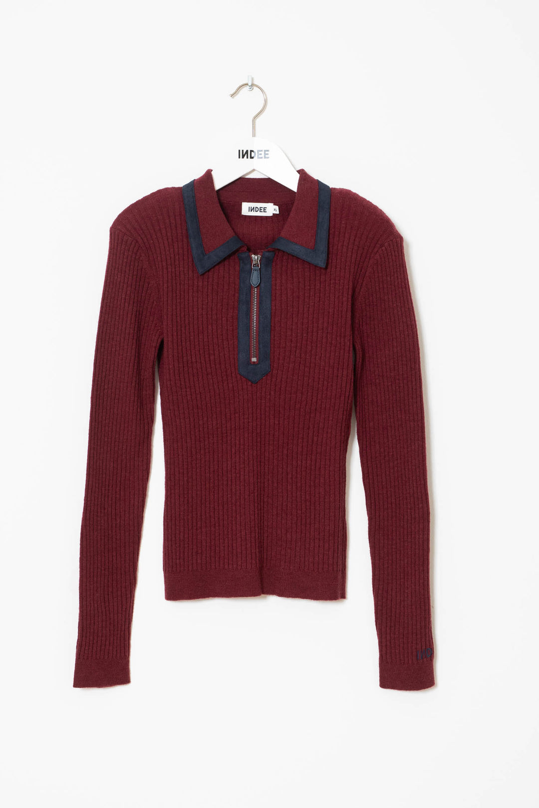 WINGFOIL POLO COLLAR PULLOVER W/ FAKE SUEDE DETAILS - MERLOT RED