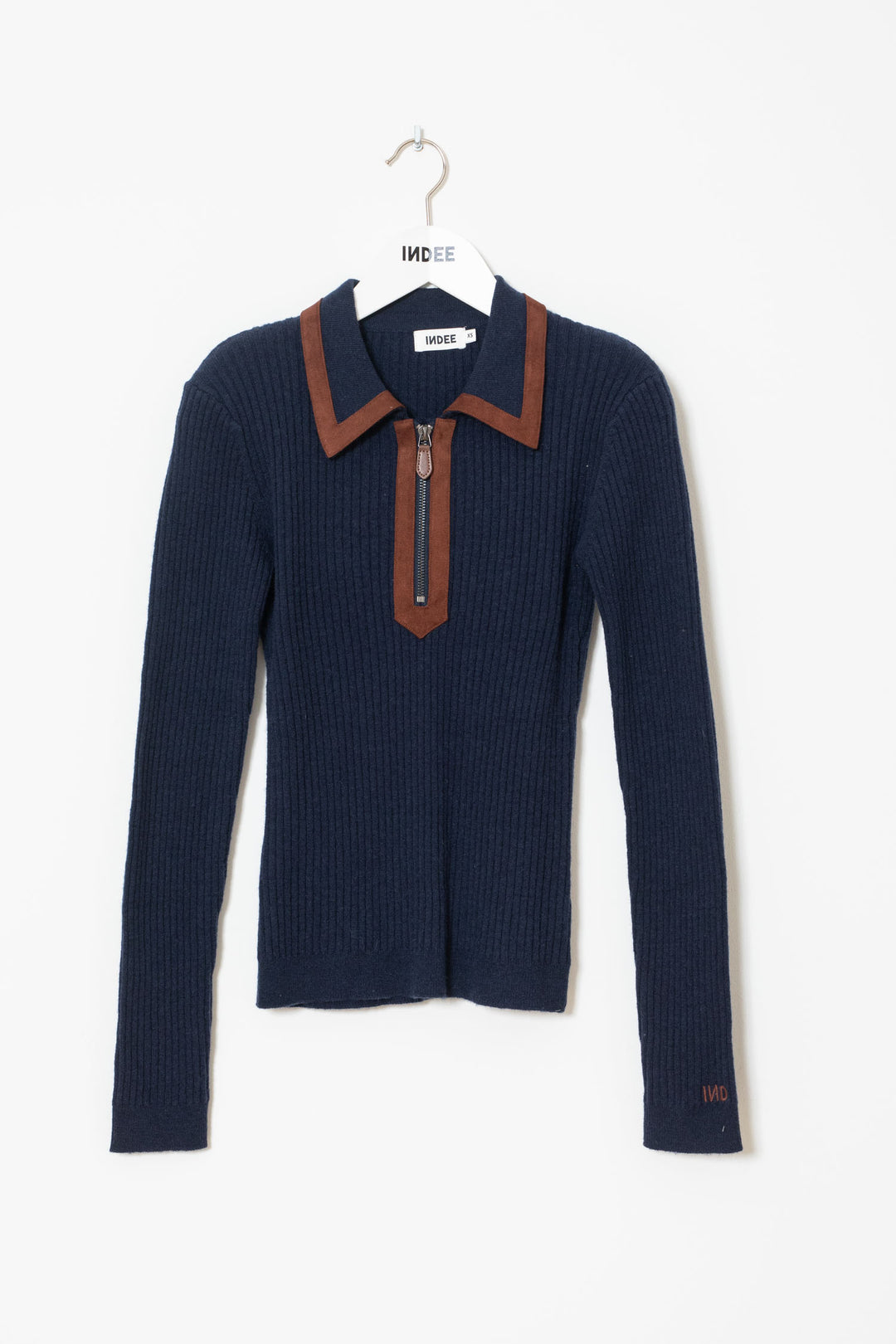 WINGFOIL POLO COLLAR PULLOVER W/ FAKE SUEDE DETAILS - NAVY
