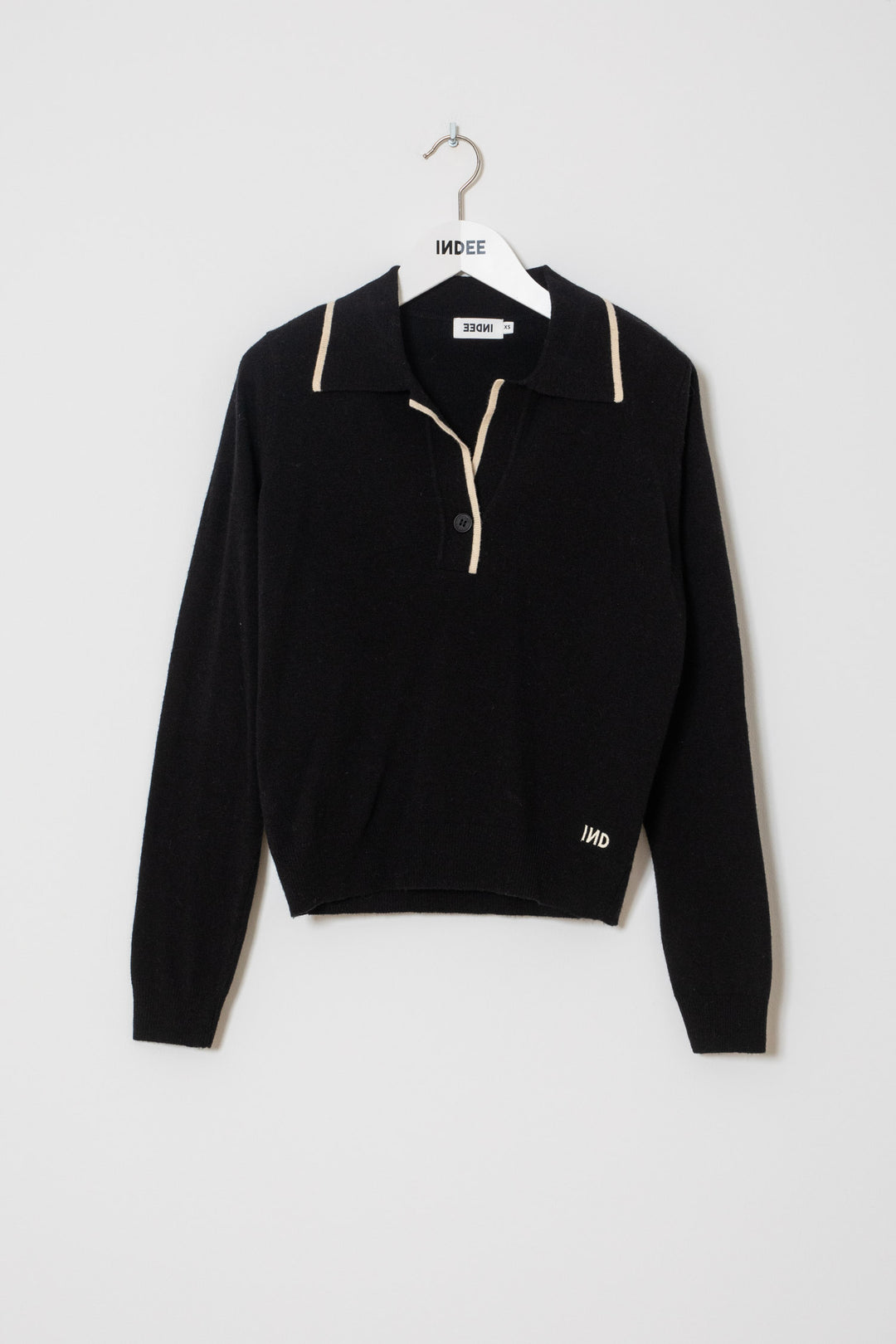 WINNER POLO COLLAR PULLOVER - BLACK