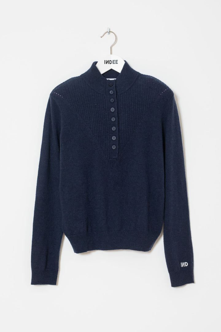 WINTER HIGH NECK PULLOVER WITH BUTTONS - NAVY