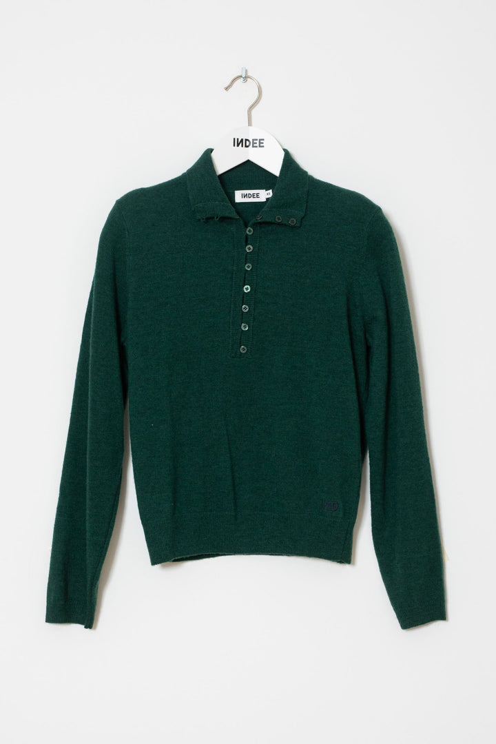 WODDEN HIGH NECK PULLOVER WITH BUTTONS - GREEN