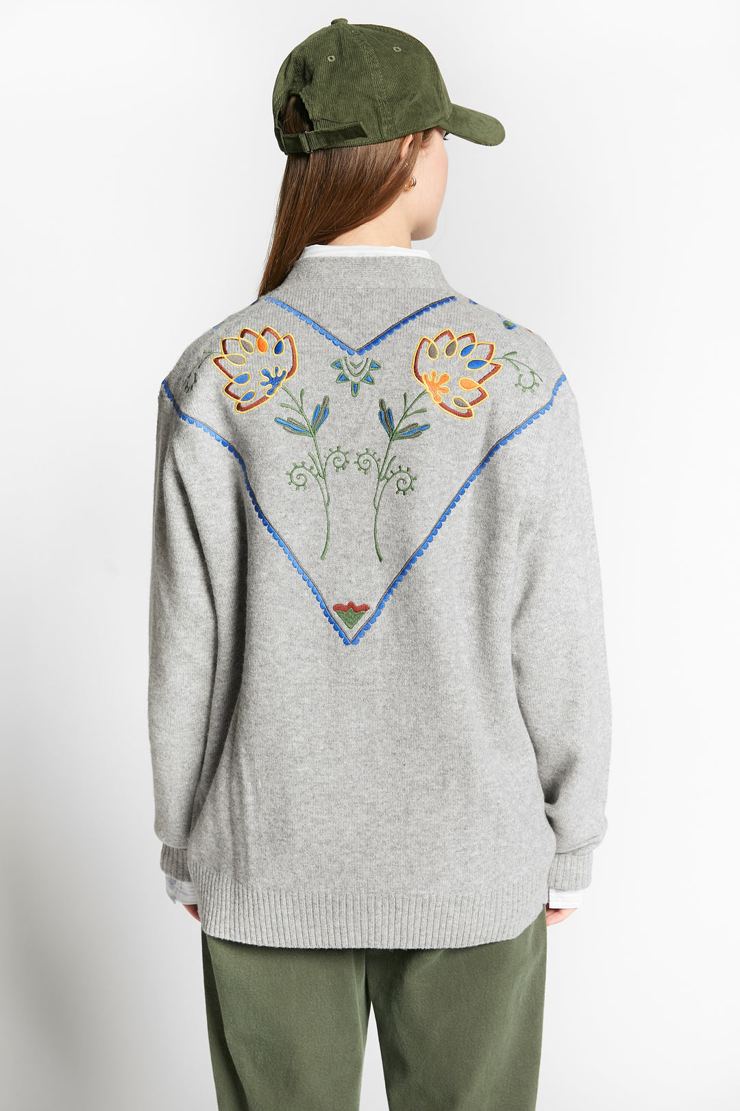 WAFFA EMBROIDED CARDIGAN - GREY MELANGE
