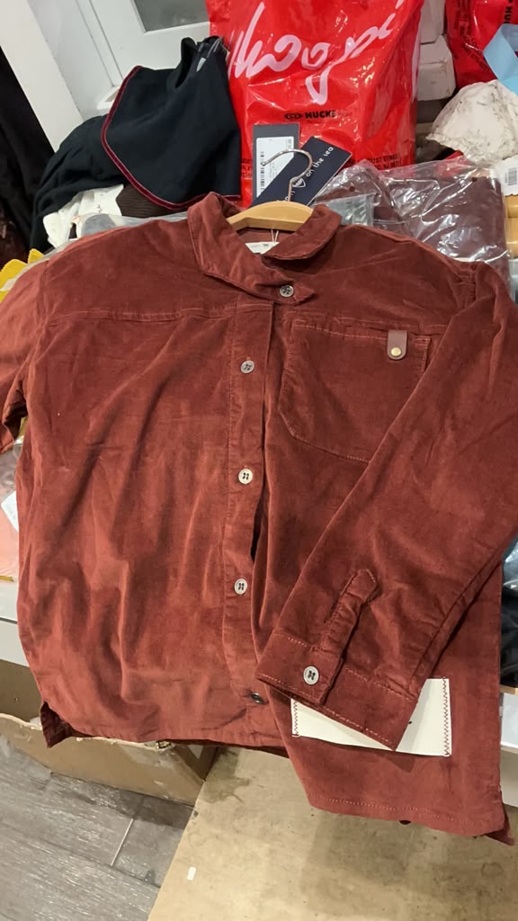1203A Boy Crossover Collar Shirt - Brick Corduroy