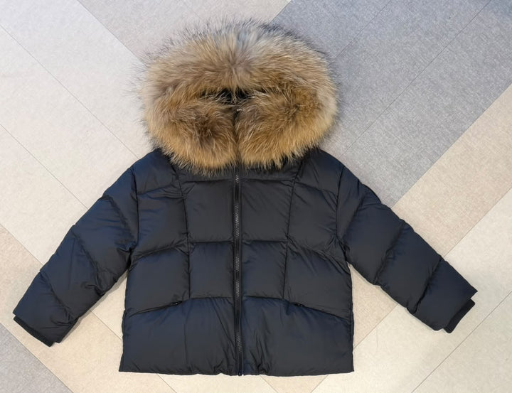 JG821N/T/TMST PADDED HOODED JKT AND RACCOON FUR NATURALCOLOR - BLACK