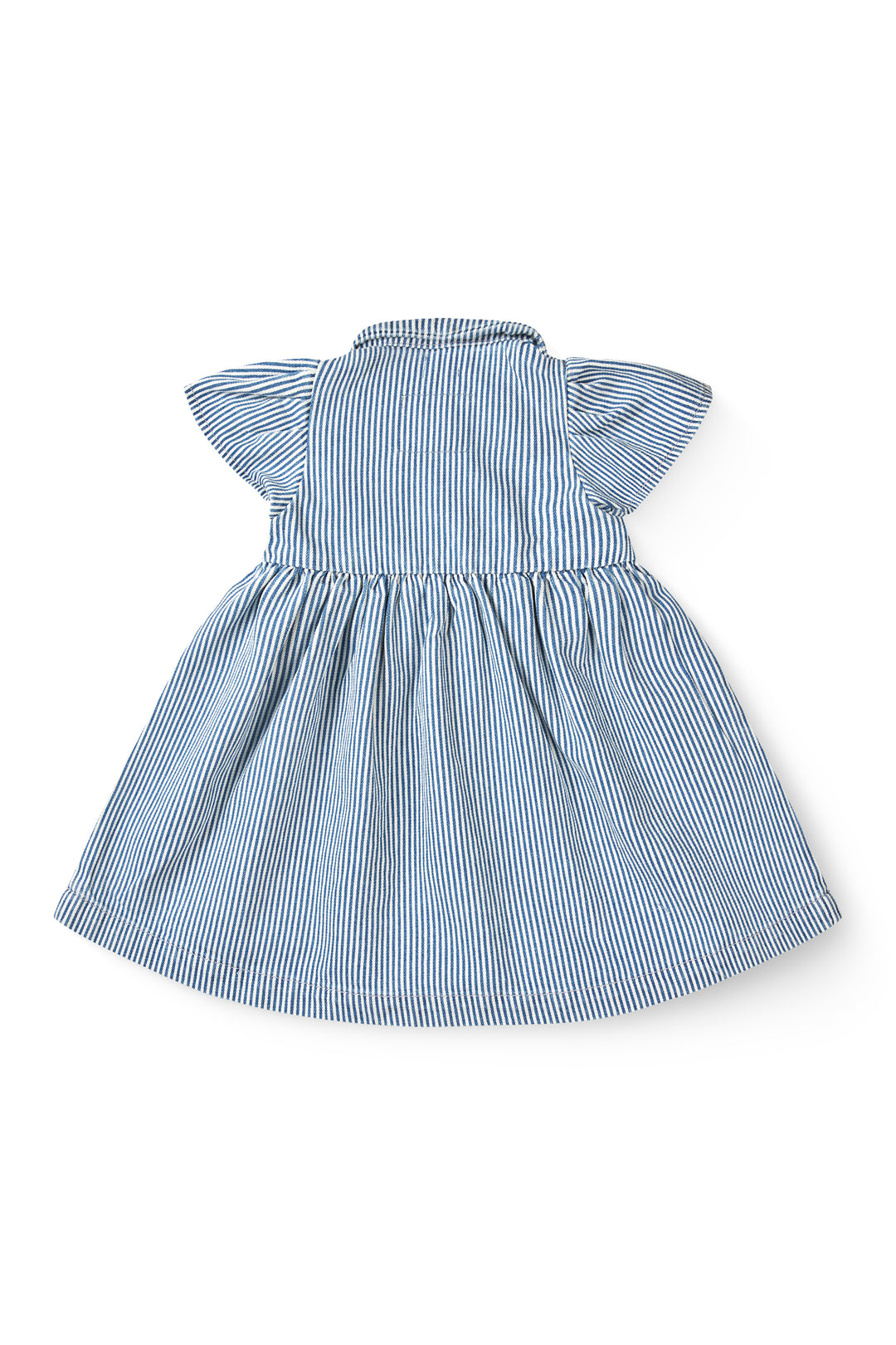 261-111-501 Y/D STRIPE DRESS W. FRILL SLEEVES - DENIM BLUE STRIPE