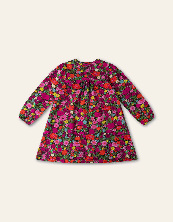 YF26GDR281 MAGENTA GIRLS DAME LS FLORAL DRESS