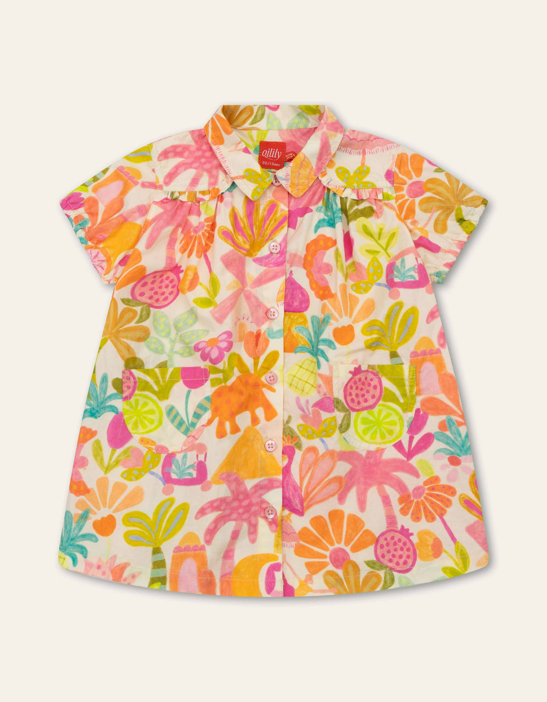 017 DALOO GIRLS FLORAL DRESS - ALMOND OIL