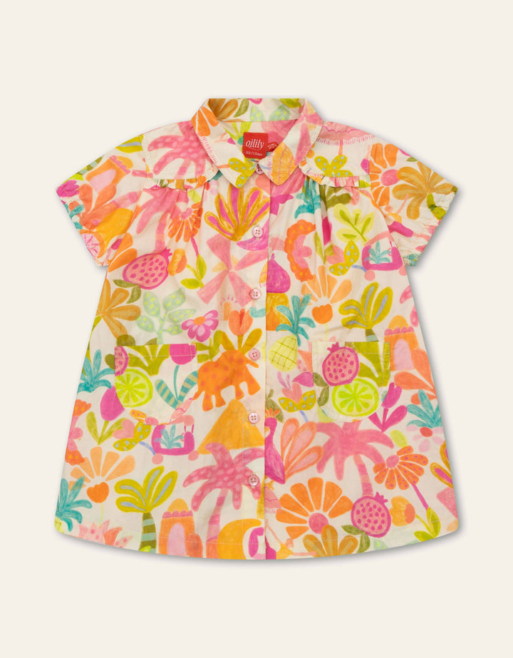 017 DALOO GIRLS FLORAL DRESS - ALMOND OIL